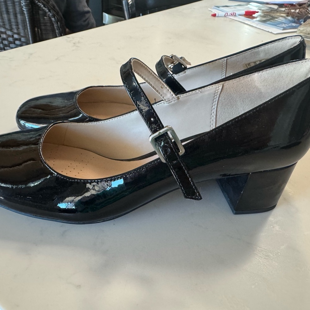 Clarks Black Mary Jane Heels with Block Heel